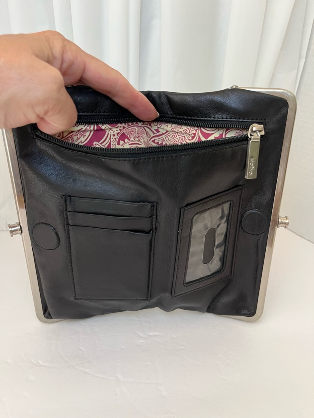 HOBO Black Leather Frame Clutch with Silver Trim - Picture 7 of 14